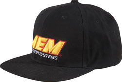 Flat billed black AEM snapback hat