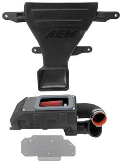 The unique 21-721C Mini Cooper S cold air intake system uses a molded hood scoop to direct cold air into the new AEM cold air filter box for more power and acceleration