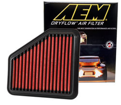The synthetic AEM 28-20326 DryFlow Air Filter is reusable and guaranteed for life