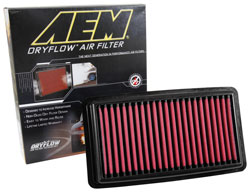 The synthetic AEM 28-50041 DryFlow Air Filter is washable & guaranteed for life