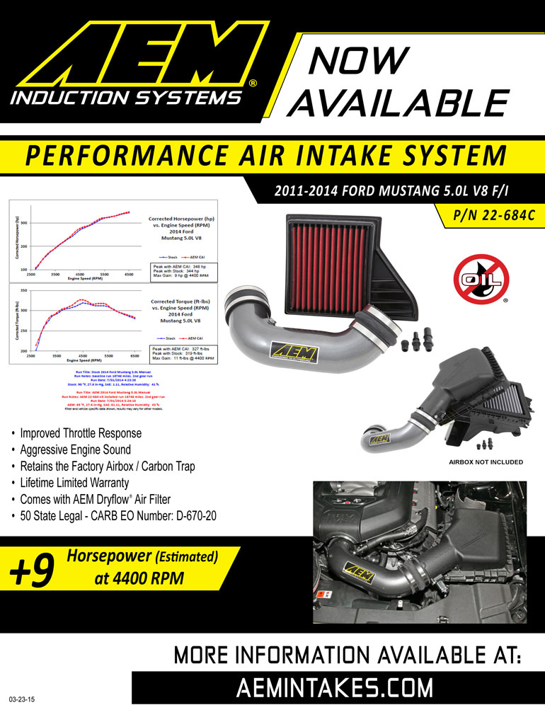 AEM Sell sheet for select 2011-2014 Ford Mustang Models Cold Air Intake
