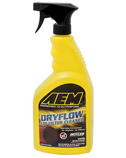 AEM Dryflow synthetic air filters are easy to wash and reuse with AEM Dryflow Air Filter Cleaner