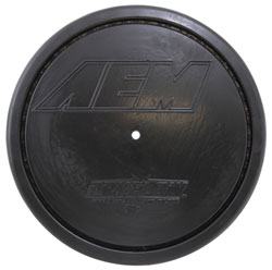 AEM clamp-on Dryflow air filter, number 21-2147D-HK, has a hole molded into the air filter top for the AEM Filter Minder<sup>®</sup> Gauge