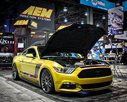 Given AEM’s experience in improving the performance of small displacement and turbocharged engines, AEM featured a 2015 Ford Mustang EcoBoost at the 2015 SEMA Show