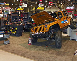 AEM booth’s location at the SEMA show afforded the opportunity to highlight new AEM performance parts