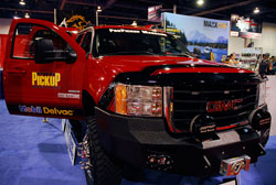 GMC Sierra 3500 Crew Cab used AEM products for Air Filtering Needs at the SEMA Show