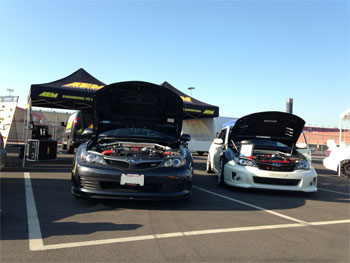 Subaru STi and WRX at Subiefest 2013 with AEM 21-478WR and 29-0004C and 29-0004WR