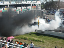 Between the rounds an organized burnout competition began with a select few contenders.