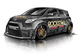Artist rendering of Street Warrior Cartel Scion xD on display in the AEM booth at the SEMA Show in Las Vegas, Nevada
